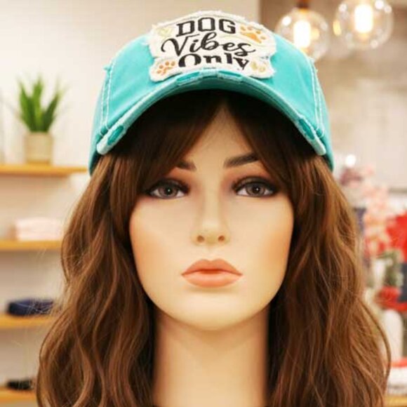 2/$30 Ladies Teal Dog Vibes Only Baseball Hat - Picture 2 of 7